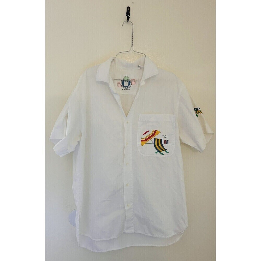 VTG 80s Van Heusen Custom Club Caribbean Carnival Cruise Beach Cabana Button Up